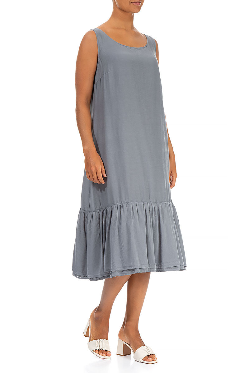 Sleeveless Storm Grey Silk Cotton Shift Dress