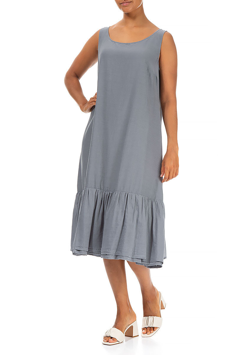 Sleeveless Storm Grey Silk Cotton Shift Dress