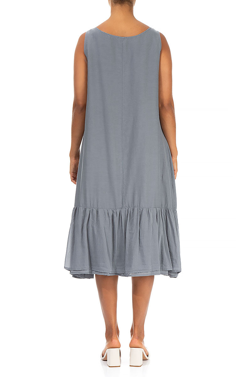 Sleeveless Storm Grey Silk Cotton Shift Dress