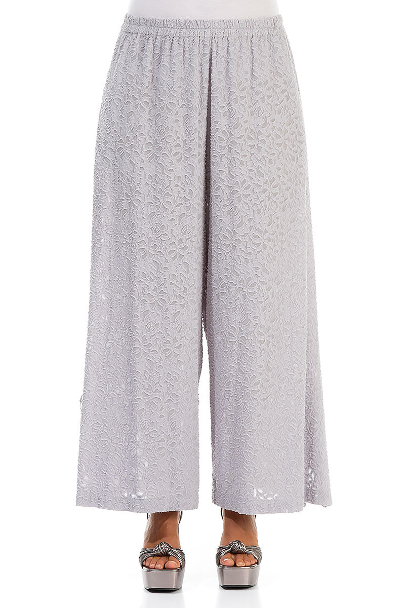 Split Hem Floral Lilac Grey Silk Trousers