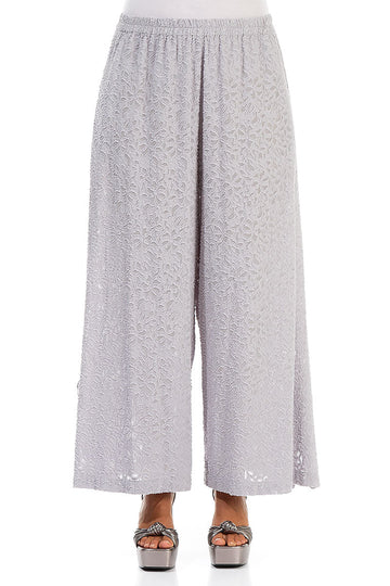 Split Hem Floral Lilac Grey Silk Trousers