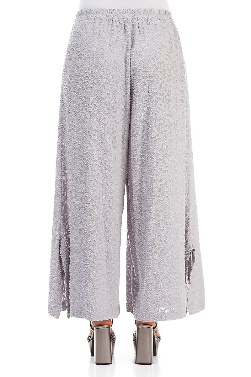 Split Hem Floral Lilac Grey Silk Trousers
