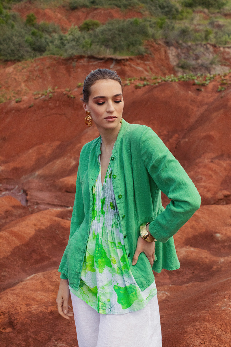 Spring Green Peplum Linen Jacket