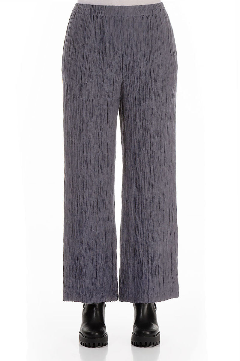 Straight Crinkled Iron Silk Linen Trousers
