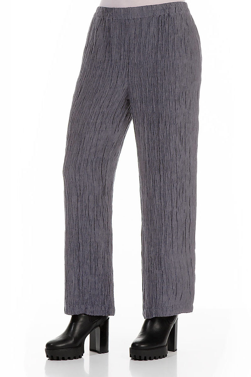 Straight Crinkled Iron Silk Linen Trousers