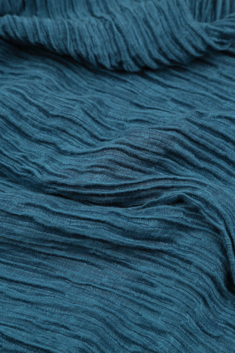 Straight Crinkled Petrol Blue Silk Linen Trousers