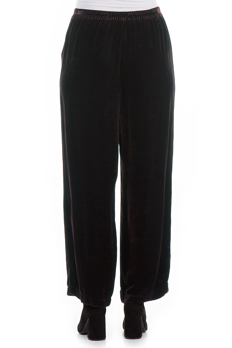 Straight Dark Grey Silk Velvet Trousers
