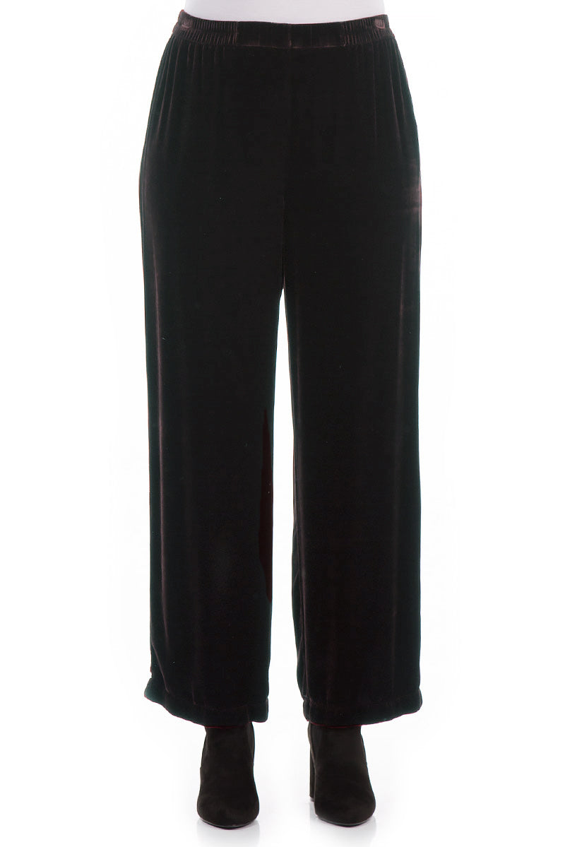 Straight Dark Grey Silk Velvet Trousers