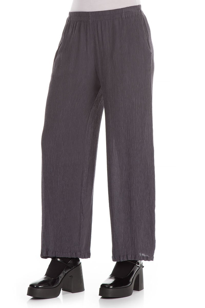 Straight Storm Grey Silk Viscose Trousers