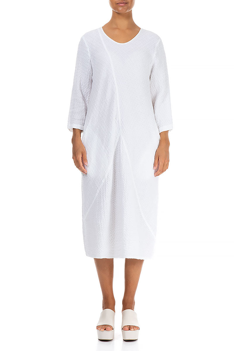 Straight White Textured Linen Dress