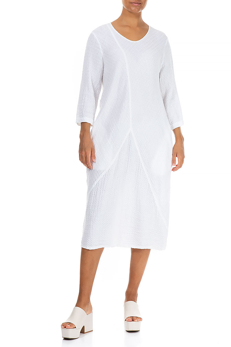 Straight White Textured Linen Dress