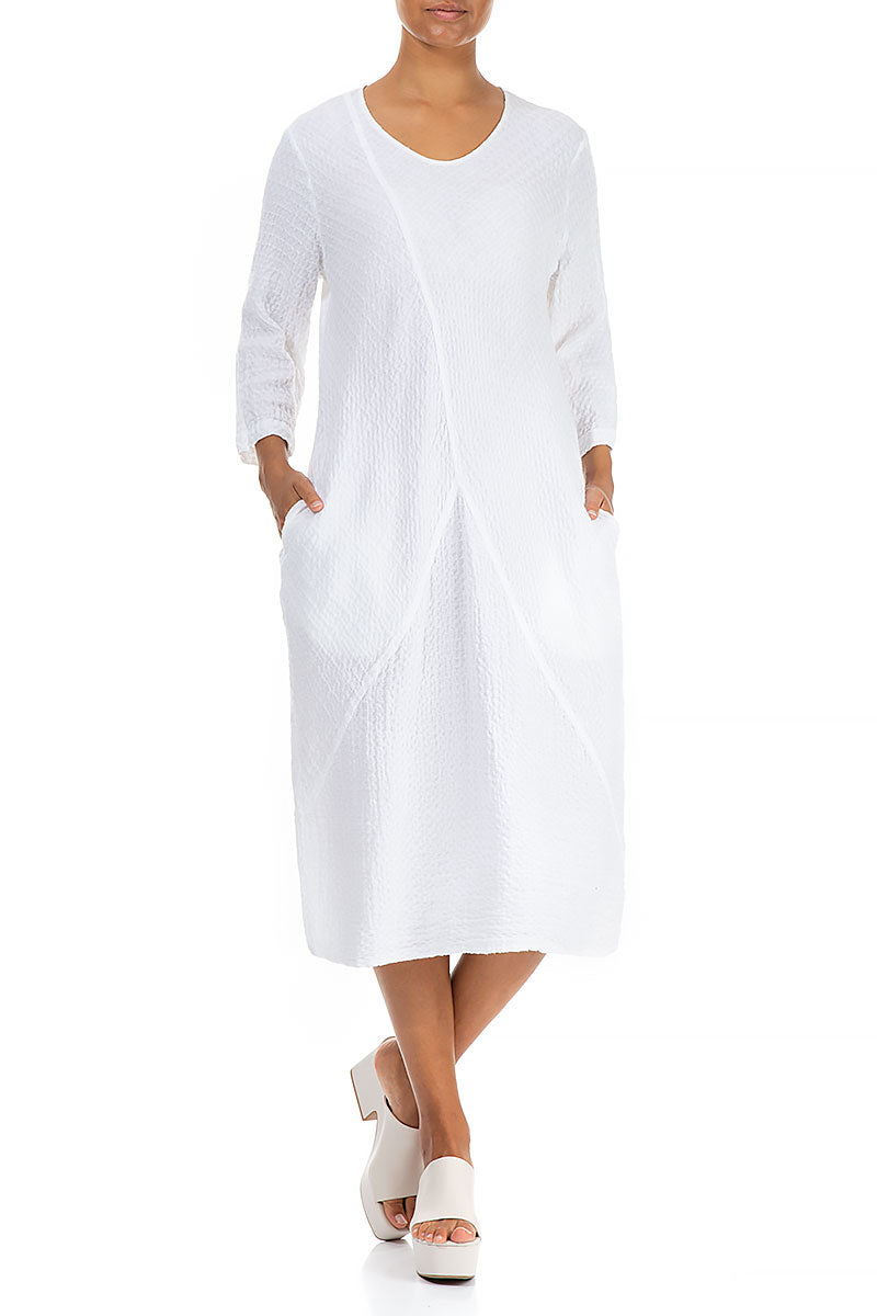 Straight White Textured Linen Dress