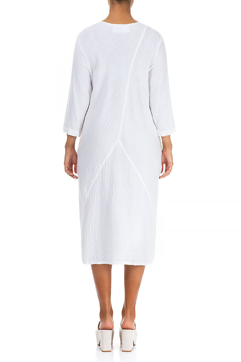 Straight White Textured Linen Dress