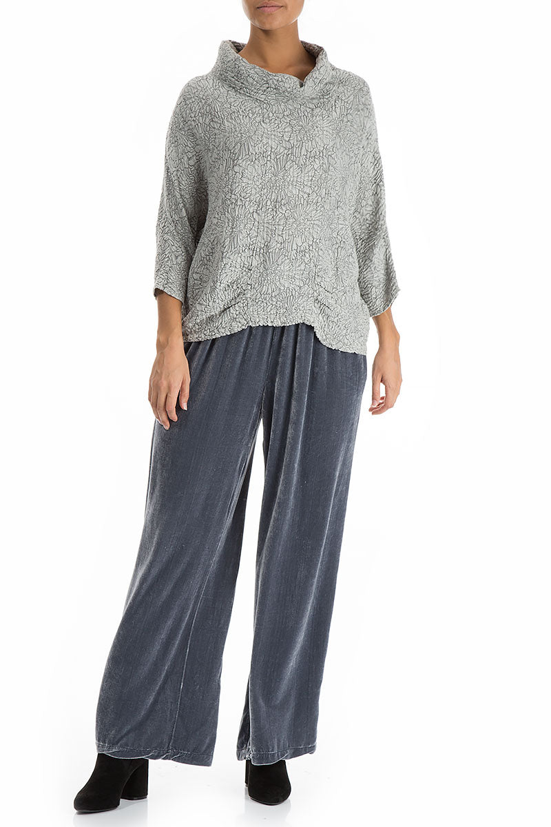 Straight Wide Silver Silk Velvet Trousers
