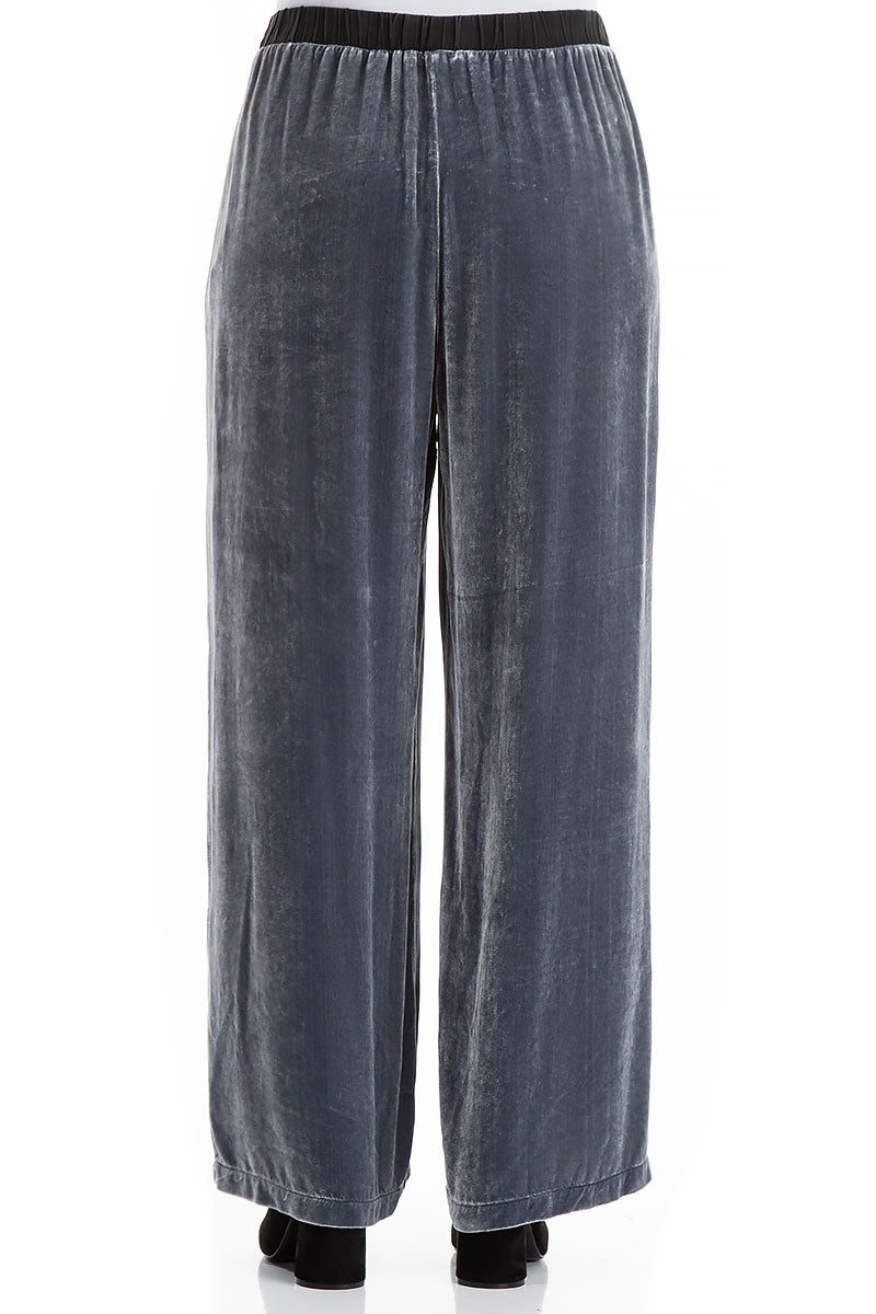 Straight Wide Silver Silk Velvet Trousers