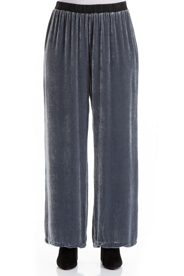 Straight Wide Silver Silk Velvet Trousers