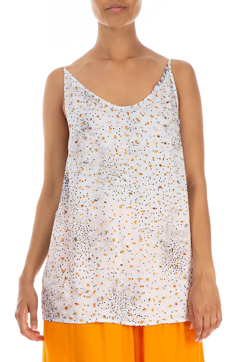 Strappy White Meadow Silk Bamboo Top