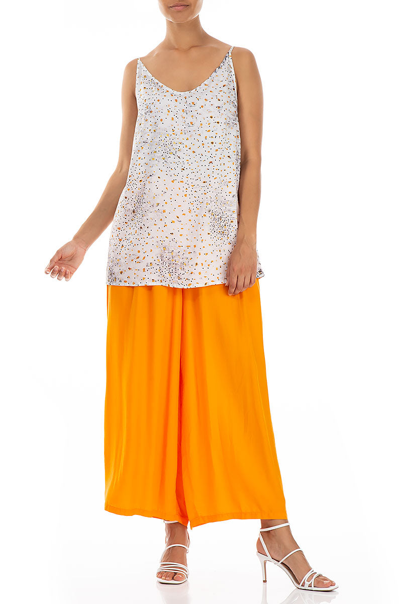 Strappy White Meadow Silk Bamboo Top