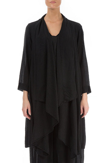 Striped Open Type Black Jacket - GRIZAS | Natural Contemporary Womenswear
