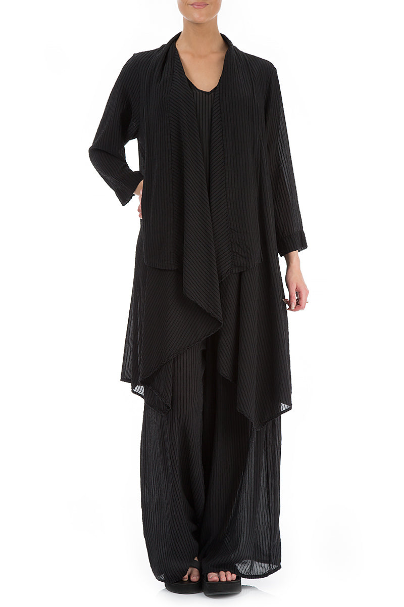 Striped Open Type Black Jacket - GRIZAS | Natural Contemporary Womenswear