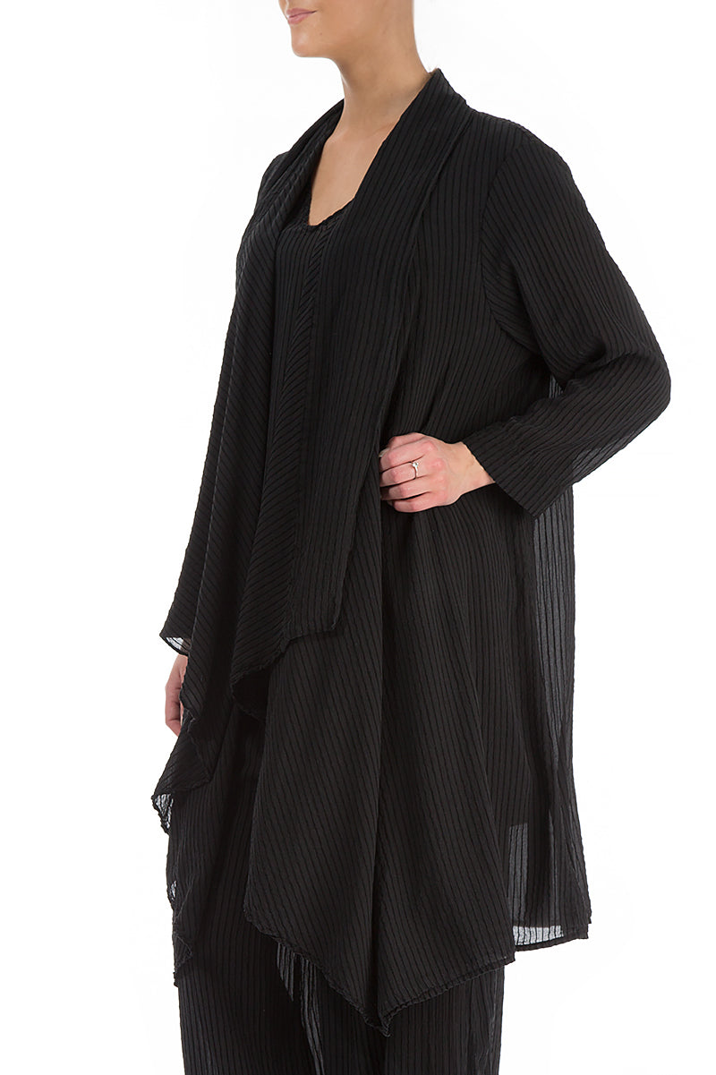 Striped Open Type Black Jacket - GRIZAS | Natural Contemporary Womenswear