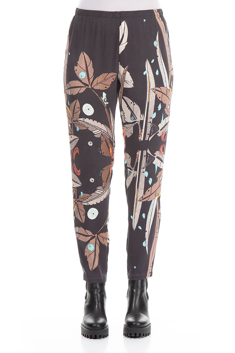 Stylish Leaves Print Silk Leggings