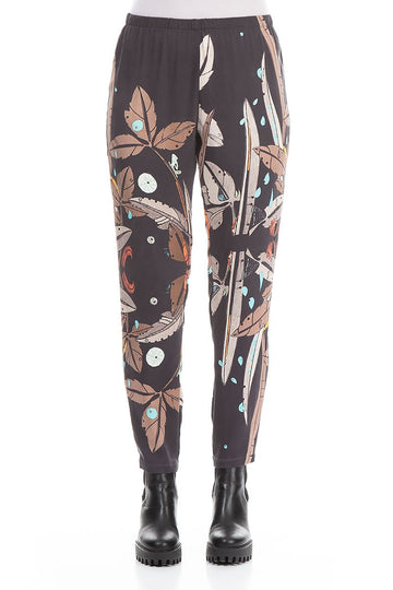 Stylish Leaves Print Silk Leggings