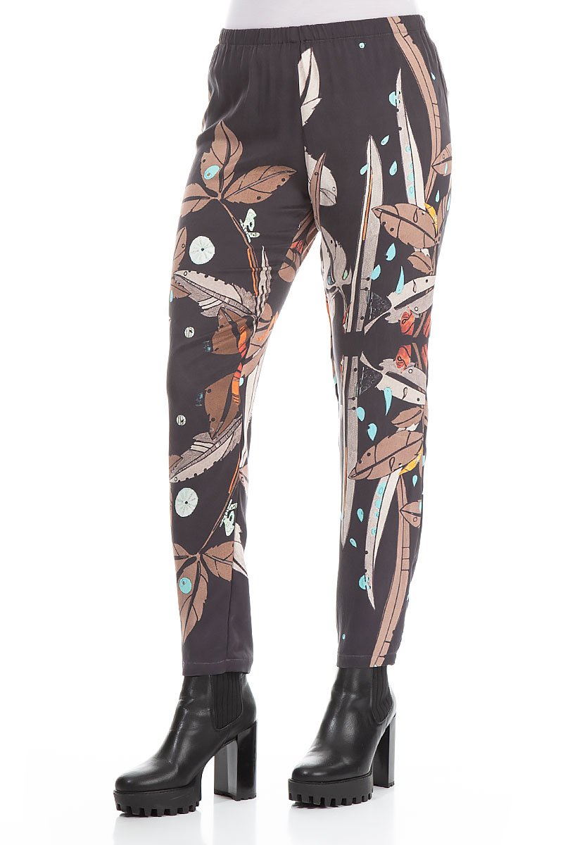 Stylish Leaves Print Silk Leggings