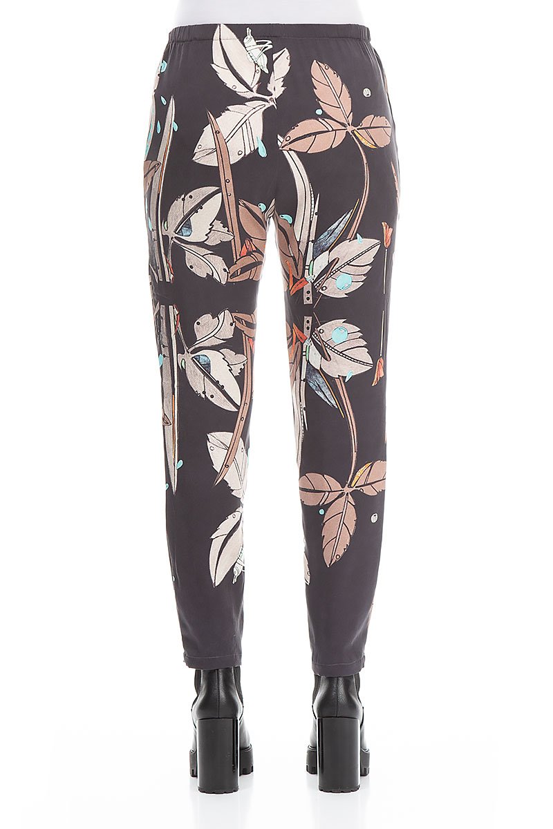 Stylish Leaves Print Silk Leggings