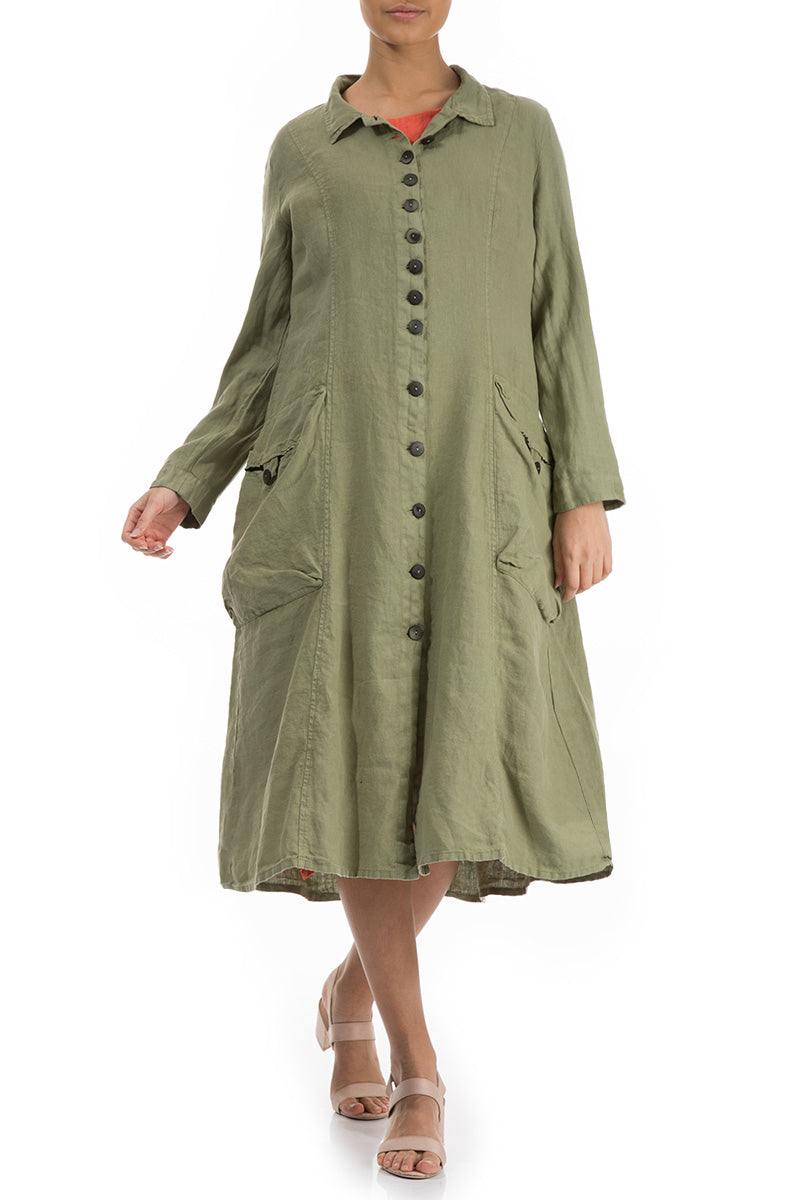 Stylish Long Khaki Linen Jacket