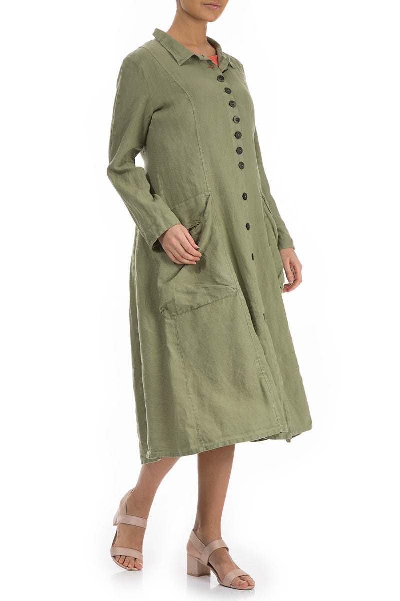 Stylish Long Khaki Linen Jacket