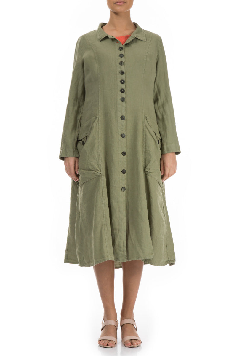 Stylish Long Khaki Linen Jacket