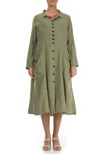 Stylish Long Khaki Linen Jacket