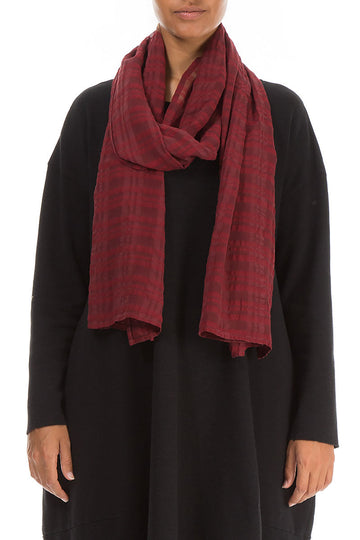 Subtly Checkered Bordeaux Silk Cotton Scarf