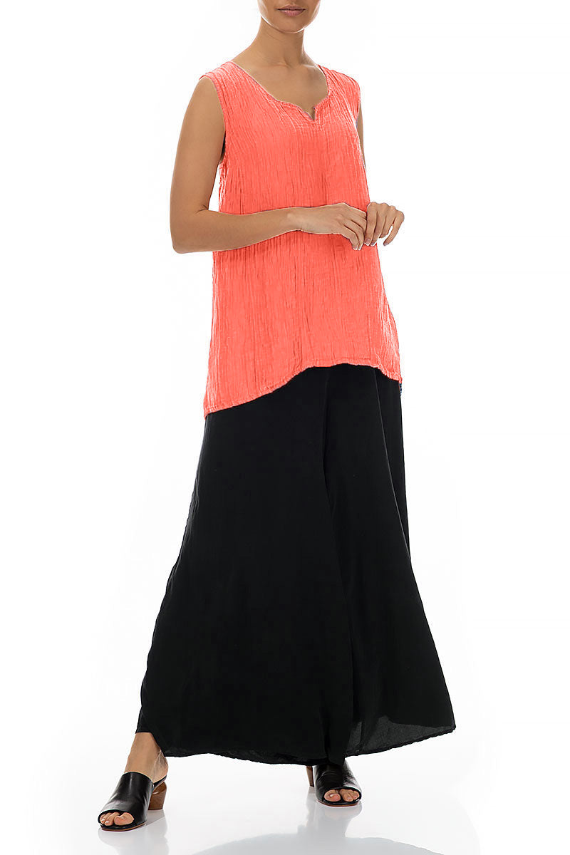 Sweetheart Neck Crinkled Living Coral Silk Top