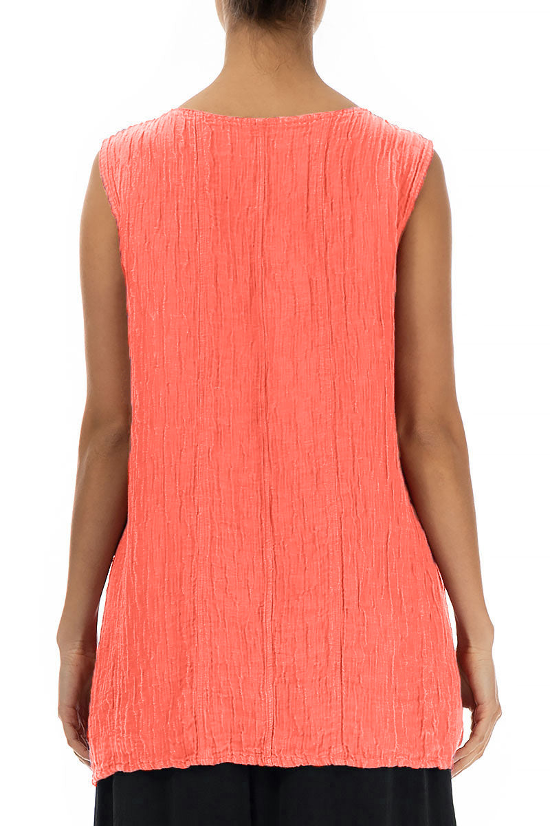 Sweetheart Neck Crinkled Living Coral Silk Top