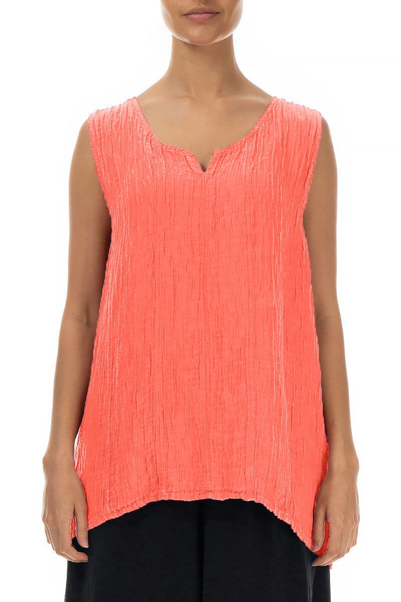Sweetheart Neck Crinkled Living Coral Silk Top