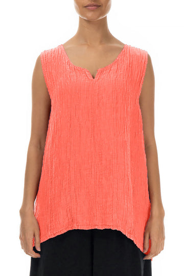 Sweetheart Neck Crinkled Living Coral Silk Top