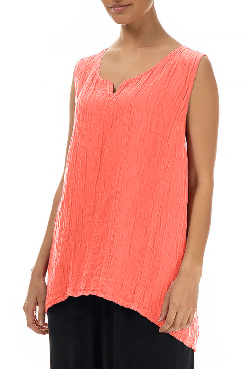 Sweetheart Neck Crinkled Living Coral Silk Top