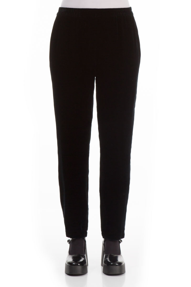 Narrow Black Velvet Trousers