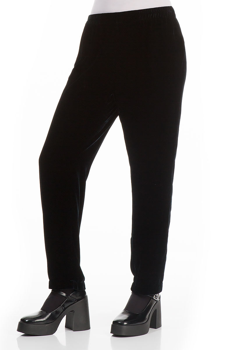 Narrow Black Velvet Trousers