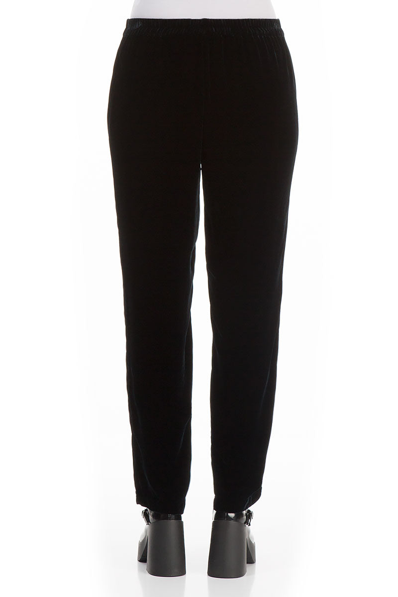Narrow Black Velvet Trousers