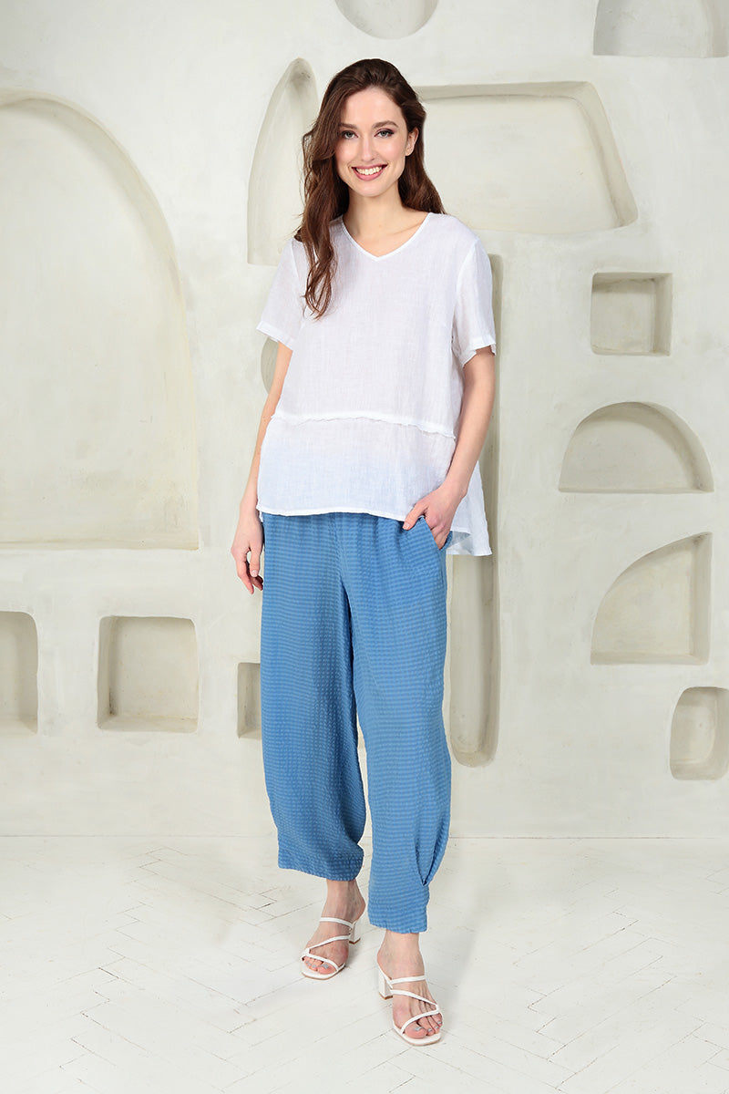 Taper Cornflower Textured Silk Trousers
