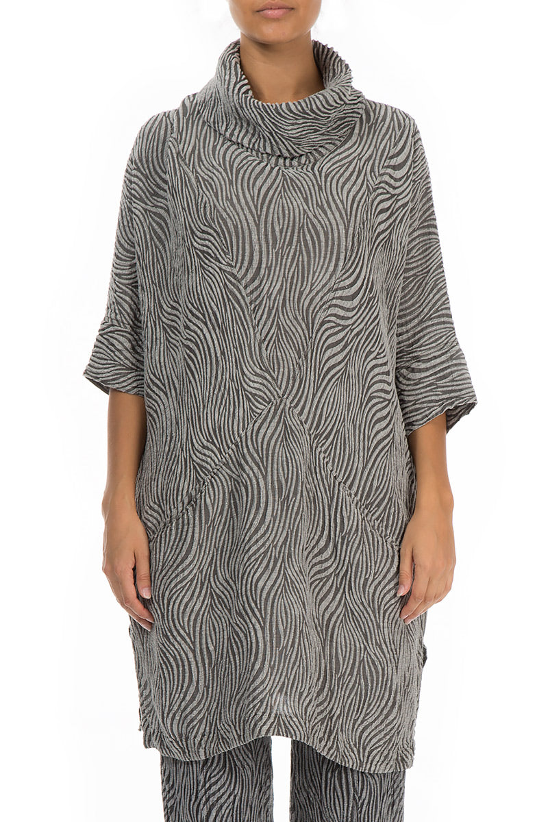 Textured Anthracite Silk Linen Tunic