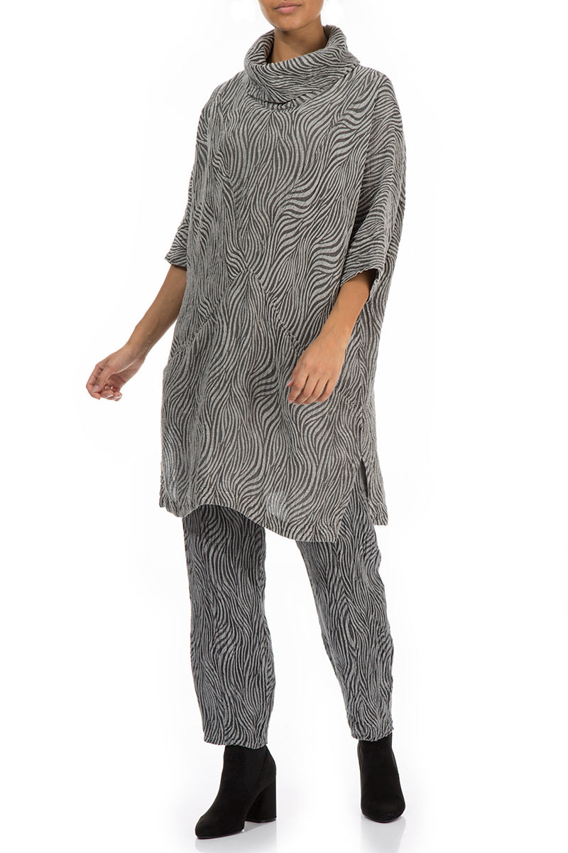 Textured Anthracite Silk Linen Tunic