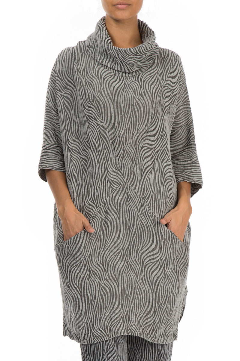 Textured Anthracite Silk Linen Tunic
