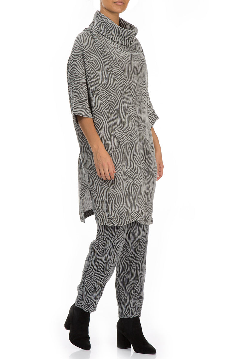 Textured Anthracite Silk Linen Tunic