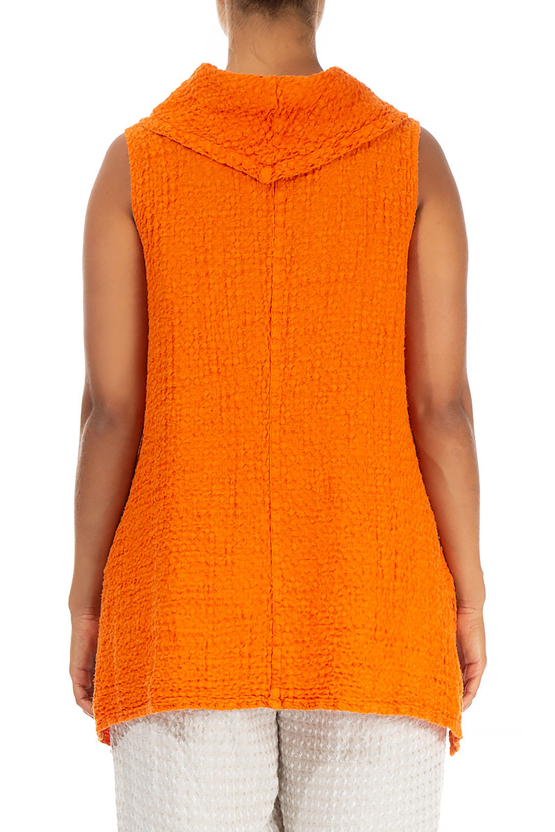 Textured Cowl Neck Sleeveless Neon Orange Linen Tunic