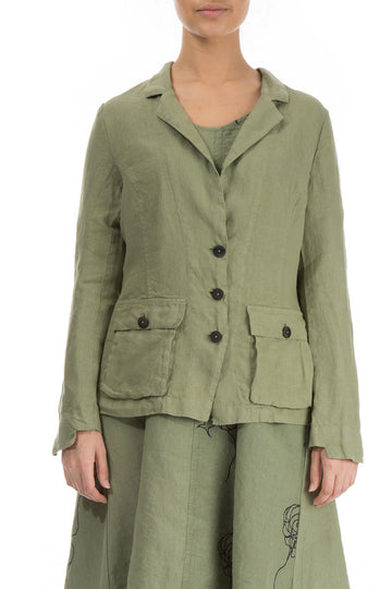Three Pockets Khaki Linen Blazer Jacket