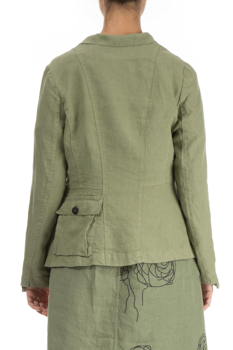 Three Pockets Khaki Linen Blazer Jacket